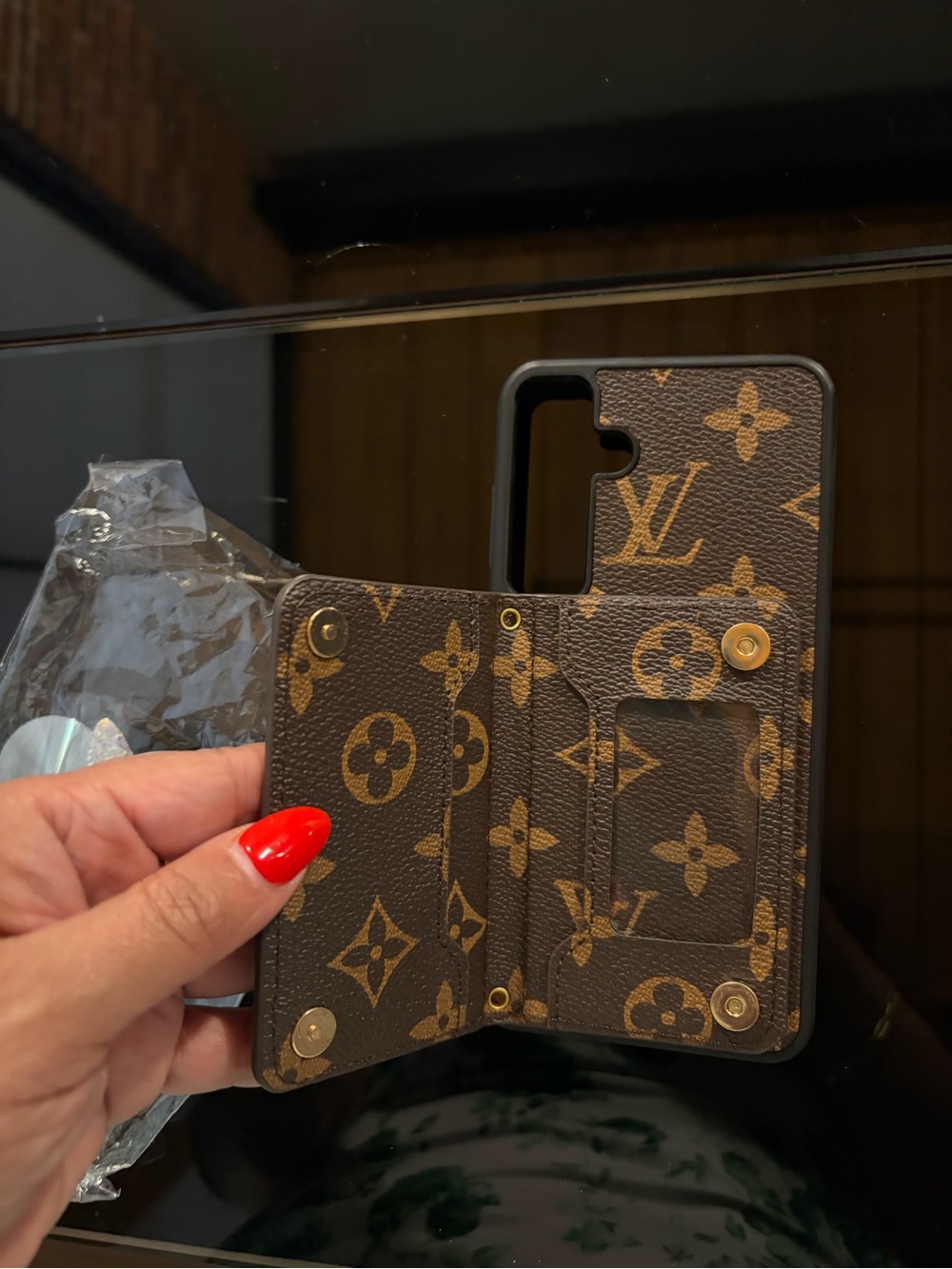 Louis Vuitton Brown Monogram Phone Card Case with Snap Closures